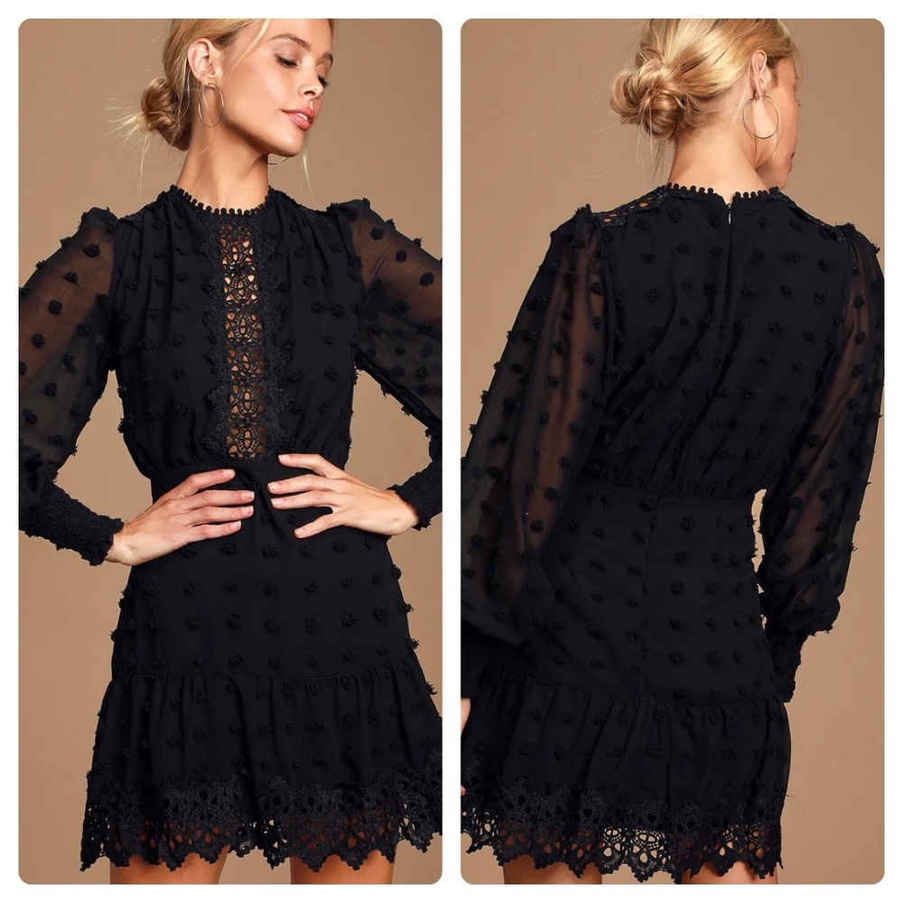 Lulu's Lust Or Love Black Embroidered Lace Long Sleeve Dress SZ M NEW NWT